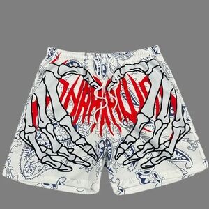 Men's Paisley And Skeleton Hand Pattern And Alphabet Print Shorts